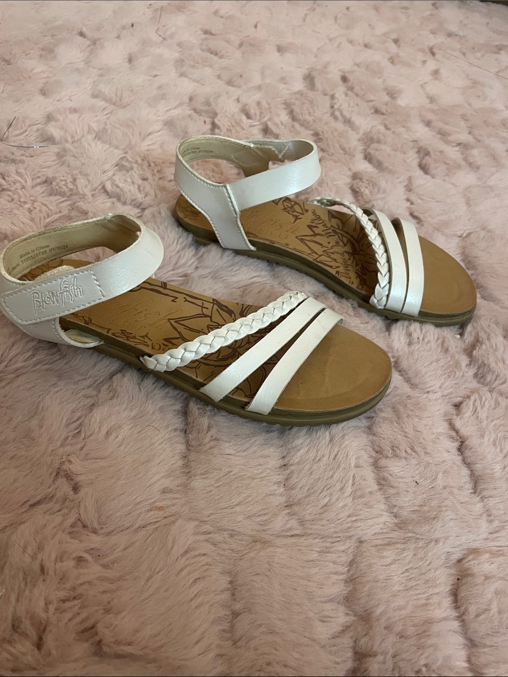 Blowfish White Braided Strap Flat Sandals